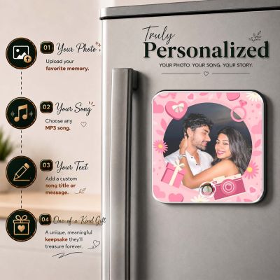 Personalised Musical Fridge Magnet for Couples 1st for Wife Birthday Gift for Girlfriend Boyfriend Rechargeable Music Player